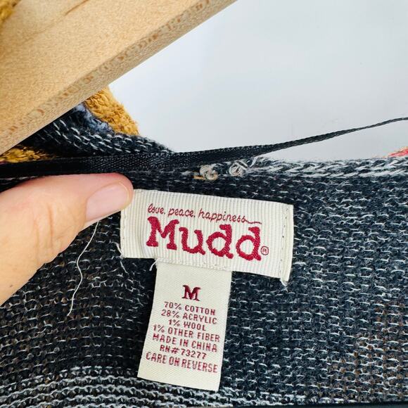 Mudd Womens M Southwest Boho Striped Open Front Hooded Cardigan Sweater Knit - Picture 3 of 9